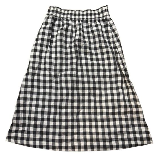 Madewell Dresses & Skirts - Madewell Smocked-Waist Midi Skirt in Gingham Check black and white linen blend s